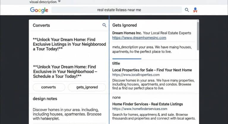 Real estate listings search results comparing results that convert versus results that are ignored."